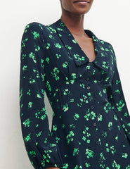 Black Natalie Green L/S Daisy Midi Dress