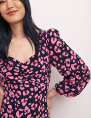 Black Violet Animal Pink Long Sleeve Rosie Midi Dress