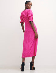 Fearne Cotton Spot Jaquard Pink Luna Midi Dress