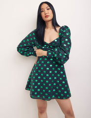 Taffeta Spot Green Mary Mini Dress