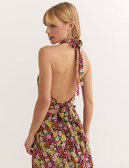 Multi Ditsy Floral Holly Halter Midi Dress