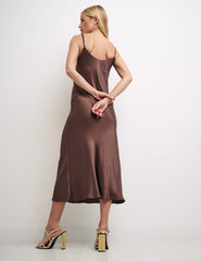 Brown Sophia Satin Cami Slip Dress
