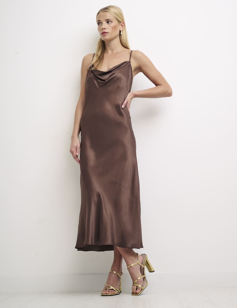Brown Sophia Satin Cami Slip Dress