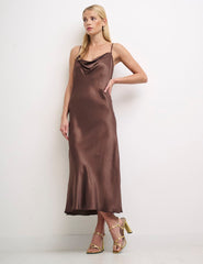 Brown Sophia Satin Cami Slip Dress