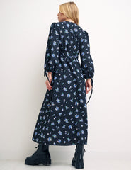 Black Ditsy Floral Margot Midi Dress