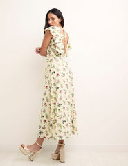 Cream Floral Coco Sleeveless Midi Dress