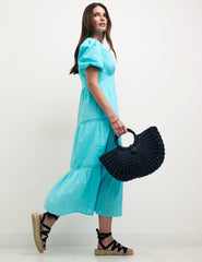 Blue Puff Sleeve Cici Midaxi Dress