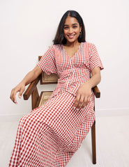 Brown & White Gingham Primrose Midi Dress