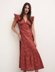 Terracotta Broderie Azalia Midi Tea Dress