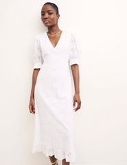 White Demi Broderie Midi Dress