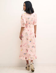 Pink Floral Demi Embroidery Midi Dress