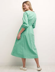 Green Stripe Long Sleeved Cassie Midi Dress