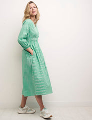 Green Stripe Long Sleeved Cassie Midi Dress