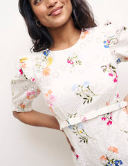 White Floral Broderie Felicia Midi Dress