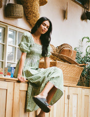Green Gingham Elsa Smock Midi Dress