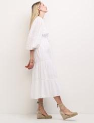 White Cotton Midi Shirt Dress