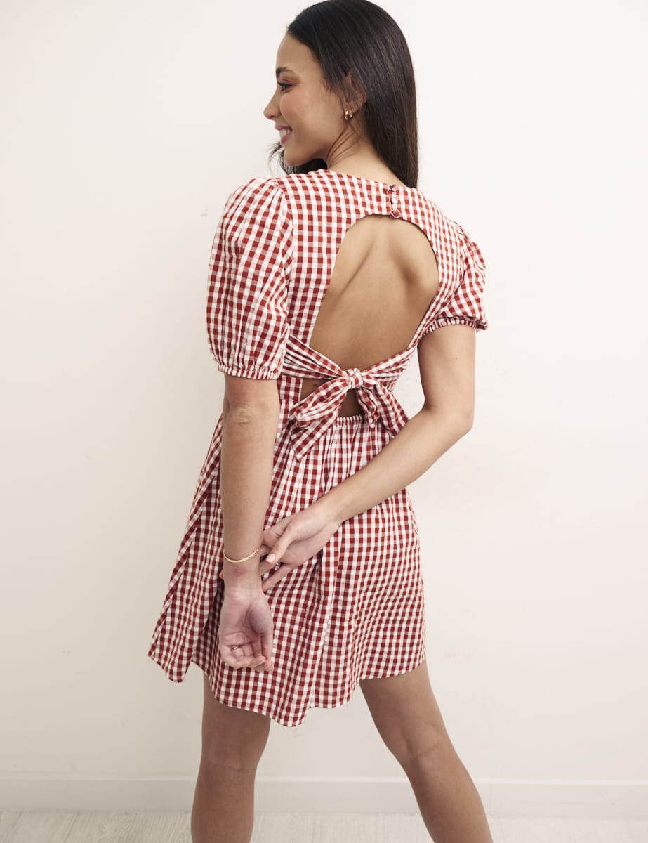 Brown & White Gingham Gracie Mini Dress