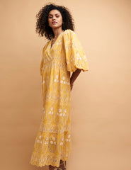 NC Boutique Yellow Broderie Anglaise Nora Midaxi Dress