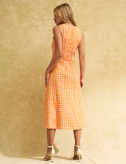 Petite Orange Gingham Check Sandra Midi Dress