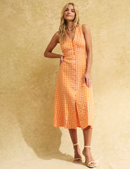 Petite Orange Gingham Check Sandra Midi Dress