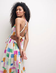 White Watercolour Halterneck Christina Midi Dress