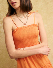 Orange Shirred Maisi Midi Dress