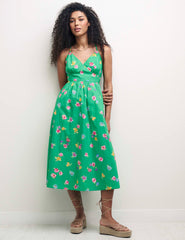Green Floral Tie Back Detail Billie Midi Dress