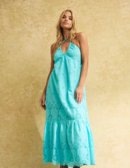 Blue Cross Over Halter Neck Tabitha Midi Dress