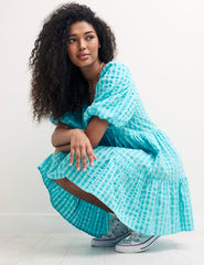 Blue Check Vienna Mini Smock Dress