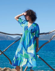 Blue Abstract Amy Midi Dress