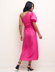 Pink One Shoulder Cut Out Detail Aubrey Midi Dress