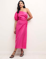 Pink One Shoulder Cut Out Detail Aubrey Midi Dress