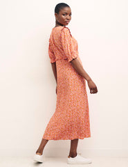 Orange Heart Print Petite Felicia Midi Dress