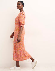 Orange floral Felicia Short Sleeve Midi Dress