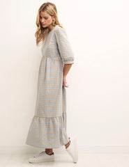 Petite Blue and Orange Check Rachel Midi Dress