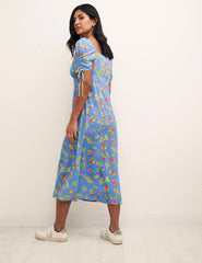 Blue Fruit Print Pippa Midi Dress