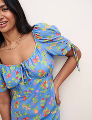 Blue Fruit Print Pippa Midi Dress