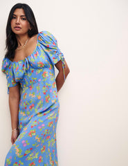 Blue Fruit Print Pippa Midi Dress