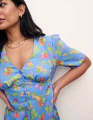 Blue Fruit Print Alexa Mini Dress