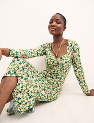 Green Floral Sweetheart Neck Marlow Midi Dress