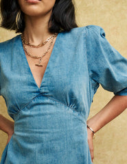 Fearne Cotton Denim Puff Sleeve Delilah Mini Dress