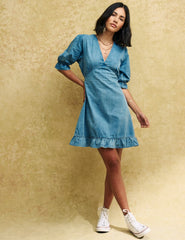 Fearne Cotton Denim Puff Sleeve Delilah Mini Dress