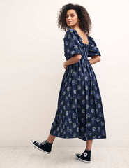 Navy Floral Nova Midi Smock Dress