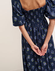 Navy Floral Nova Midi Smock Dress