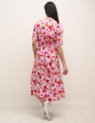 Petite Pink Floral Alexa Midi with Shirring Dress