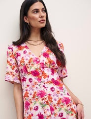 Petite Pink Floral Alexa Midi with Shirring Dress