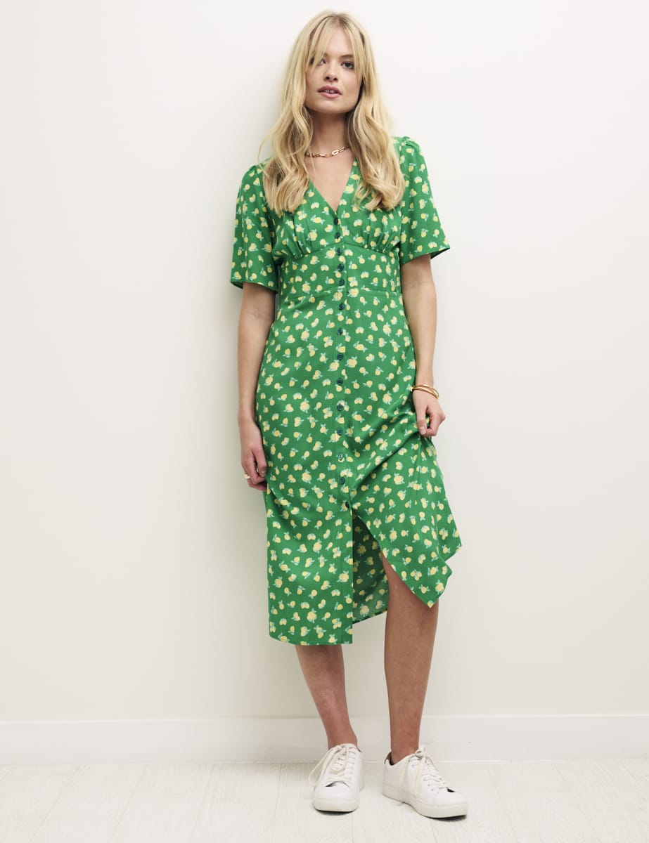 Green Sicilian Lemon Alexa Midi with Shirring Tea Dress