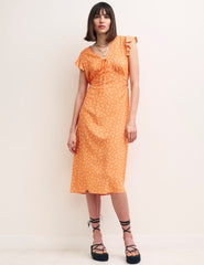 Orange Ditsy Floral Lily Midi Dress