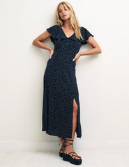 Black Spot V Neck Suki Midi Dress