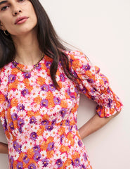 Pink Daisy Print Luna Midi Dress